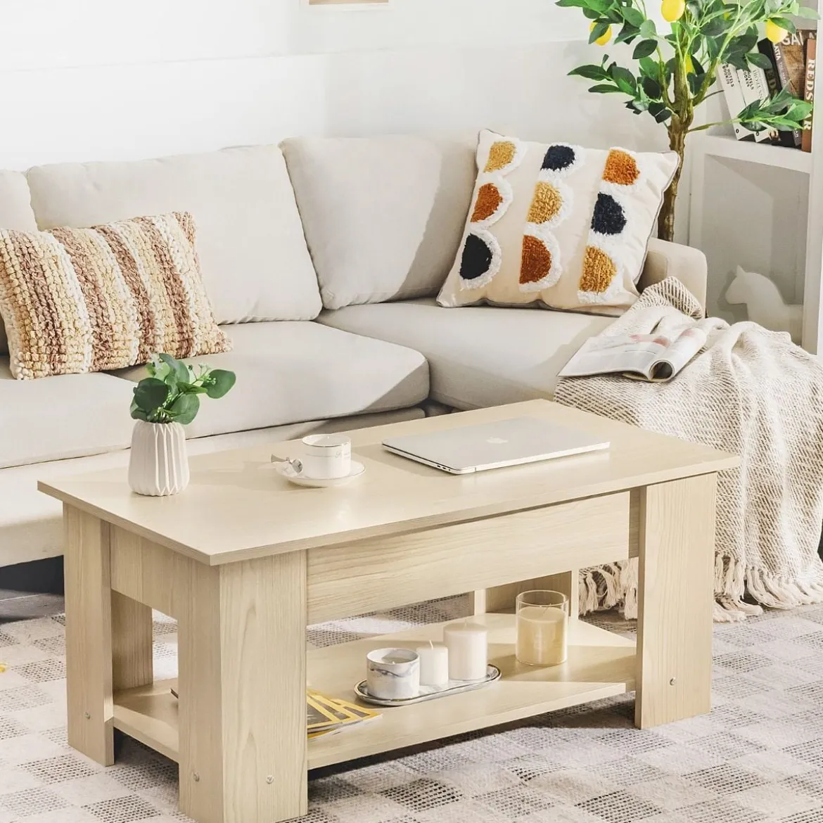 Couchtisch mit Klapp-Schreibtisch & verstecktem Ablagefachaus umweltfreundlichem Material Natur