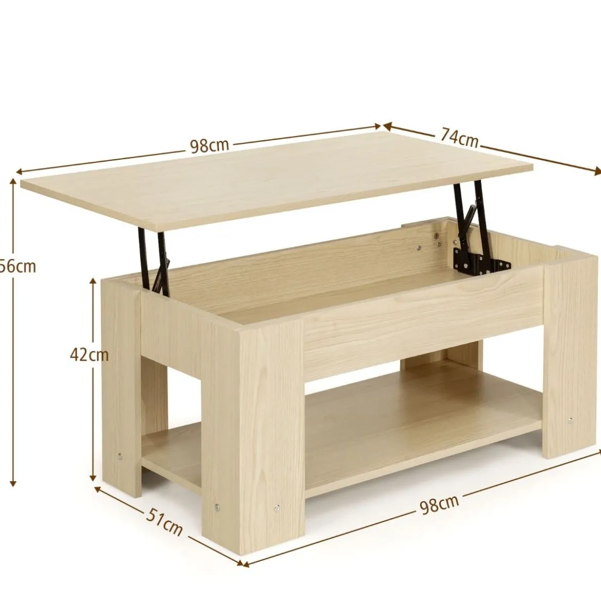 Couchtisch mit Klapp-Schreibtisch & verstecktem Ablagefachaus umweltfreundlichem Material Natur