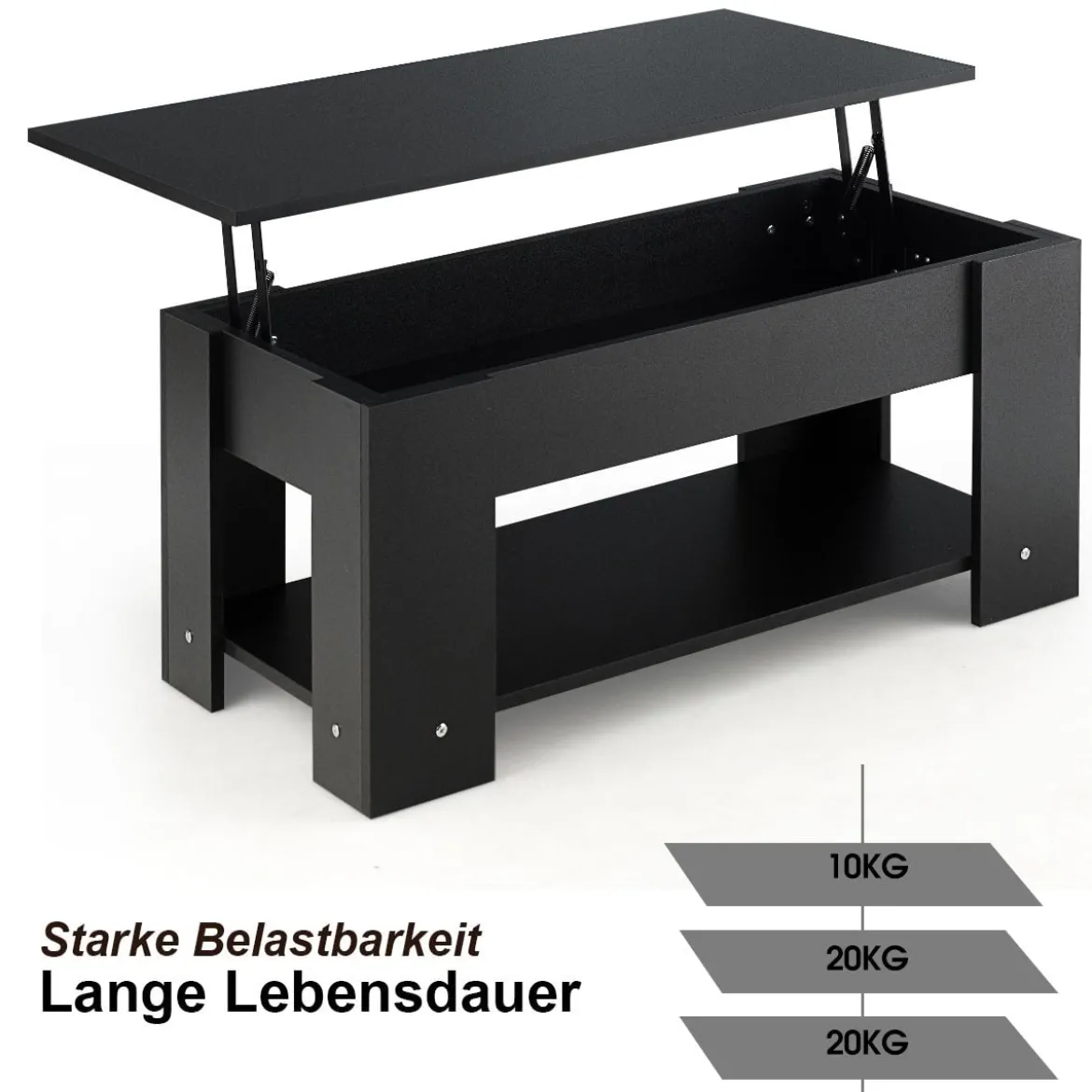 Couchtisch mit Klapp-Schreibtisch moderner Kaffeeschreibtisch 98 x 51 x 42 cm Schwarz