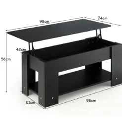 Couchtisch mit Klapp-Schreibtisch moderner Kaffeeschreibtisch 98 x 51 x 42 cm Schwarz