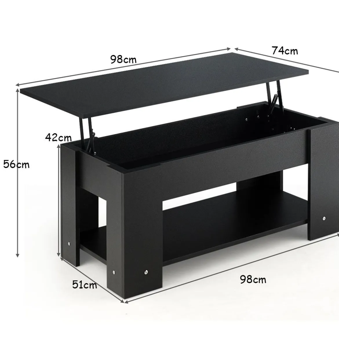 Couchtisch mit Klapp-Schreibtisch moderner Kaffeeschreibtisch 98 x 51 x 42 cm Schwarz