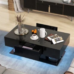 Couchtisch mit LED Beleuchtung Hochglanz 20 Farben Helligkeit einstellbar 110 x 60 x 40 cm Schwarz