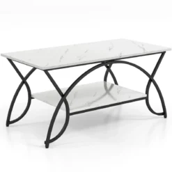 Couchtisch mit Marmoroptik Moderner Sofatisch aus Kunstmarmor 100 x 50 x 45 cm Weiß Schwarz