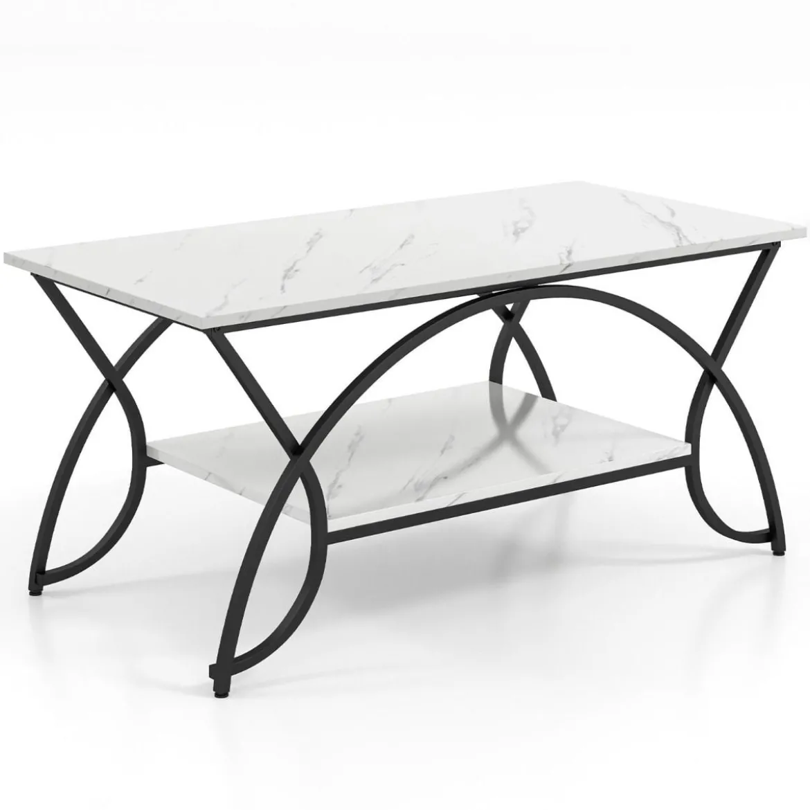 Couchtisch mit Marmoroptik Moderner Sofatisch aus Kunstmarmor 100 x 50 x 45 cm Weiß Schwarz