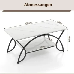Couchtisch mit Marmoroptik Moderner Sofatisch aus Kunstmarmor 100 x 50 x 45 cm Weiß Schwarz
