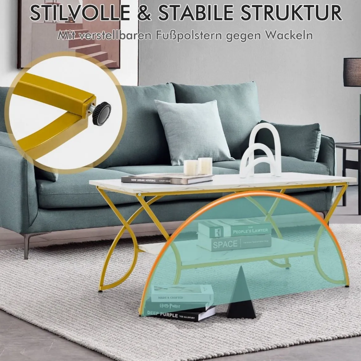 Couchtisch mit Marmoroptik Moderner Sofatisch aus Kunstmarmor 100 x 50 x 45 cm Weiß