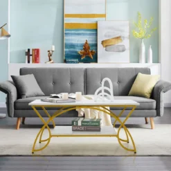 Couchtisch mit Marmoroptik Moderner Sofatisch aus Kunstmarmor 100 x 50 x 45 cm Weiß