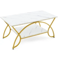 Couchtisch mit Marmoroptik Moderner Sofatisch aus Kunstmarmor 100 x 50 x 45 cm Weiß