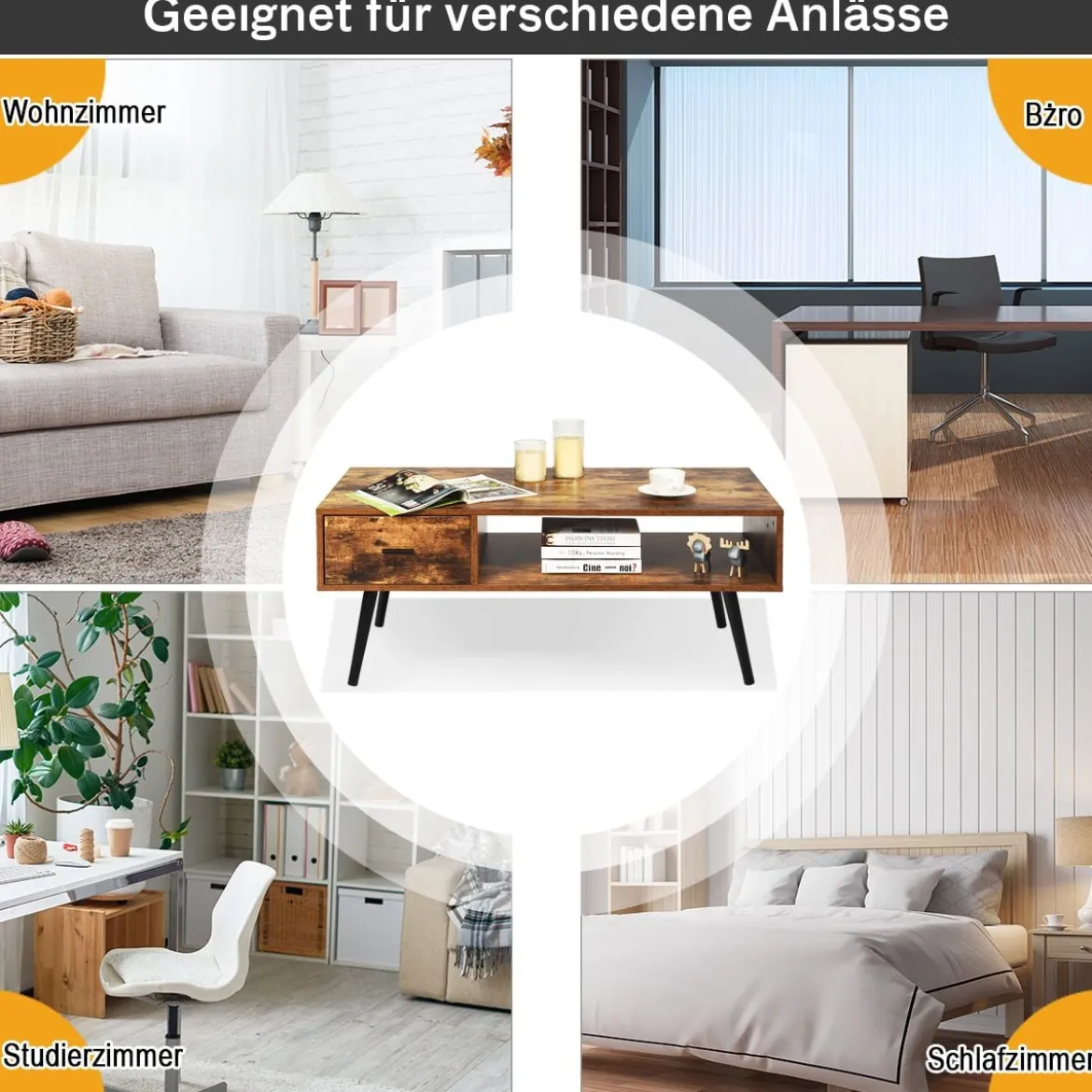 Couchtisch mit Schublade und Stauraum Kaffeetisch Sofatisch aus Holz 109 x 55 x 44,5 cm Braun