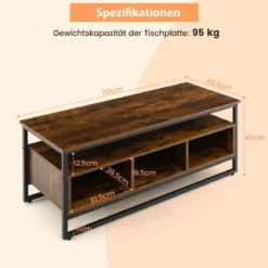 Couchtisch mit Stauraum Industrieller Tisch mit Offenen Regalen 110 x 42,5 x 45 cm Rustikales Braun