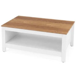 Couchtisch mit Stauraum 2-stufiger Wohnzimmertisch 105 x 60 x 46 cm Weiß