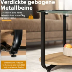 Couchtisch mit Tischplatte aus gehärtetem Glas & wasserdichtem Holzregal Natur