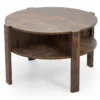 Couchtisch Rund mit Stauraum Wohnzimmertisch Holz mit 4 Regalen Kaffeetisch Beistelltisch für Wohnzimmer Braun