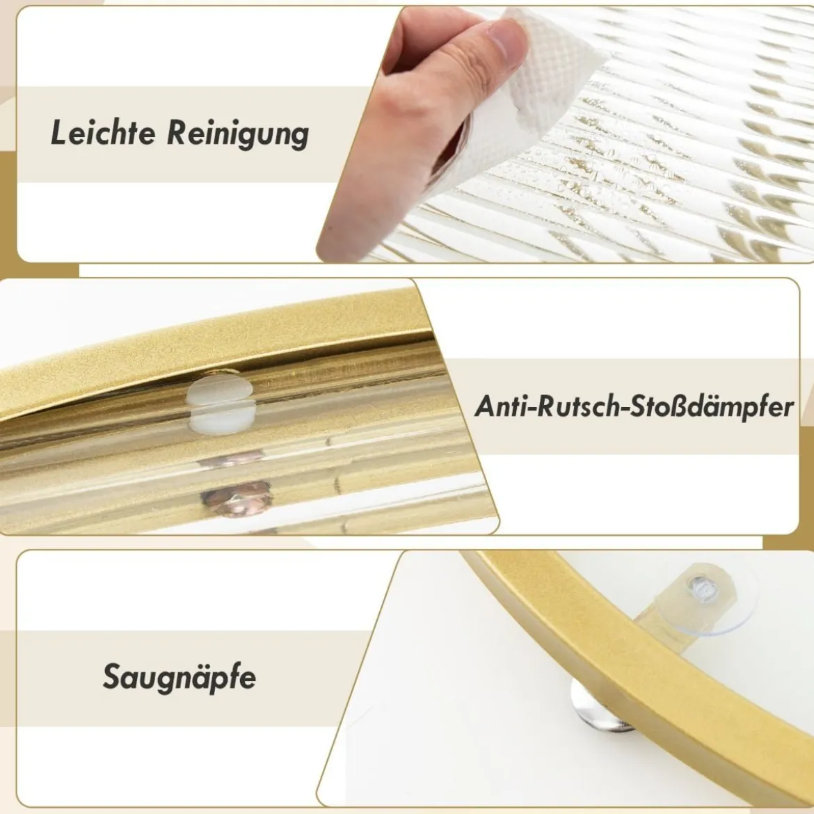 Couchtisch Rund Wohnzimmertisch mit 2 Glasplatten & Drehbares Metallgestell transformierbar Gesamttragfähigkeit von 30 kg