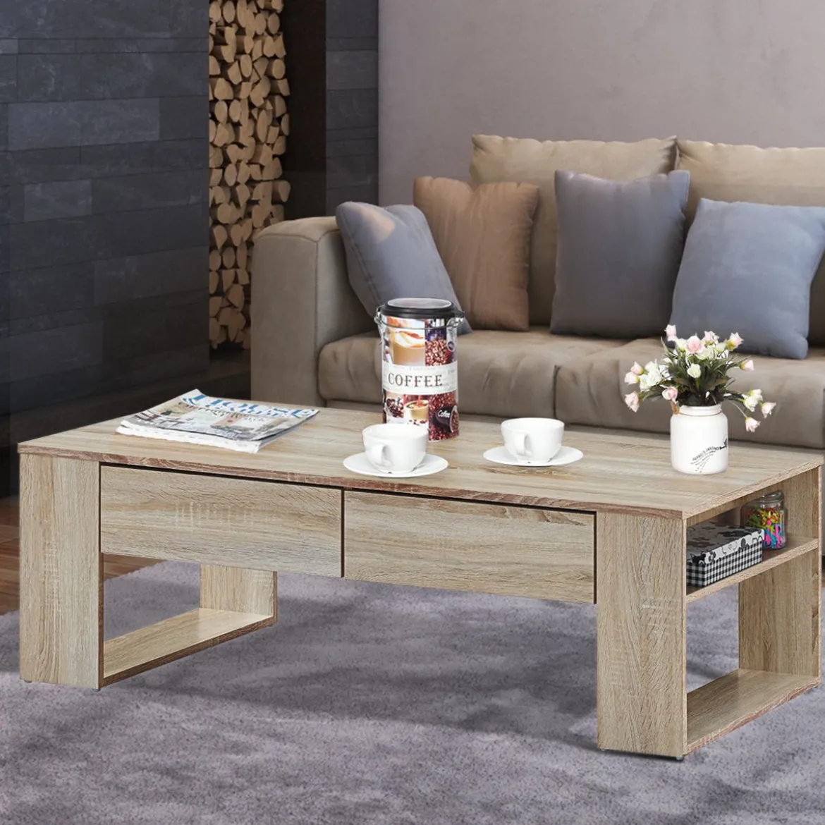 Couchtisch Sofatisch Beistelltisch Kaffeetisch Wohnzimmertisch mit Schubladen 120 x 60 x 40 cm