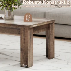Couchtisch 120 x 60 cm Rechteckiger Wohnzimmertisch Sofatisch mit Stützbeinen bis 110 kg Belastbar Braun