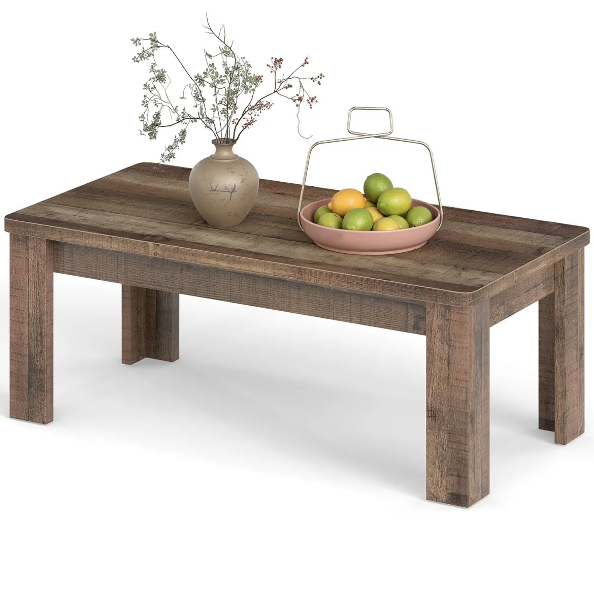 Couchtisch 120 x 60 cm Rechteckiger Wohnzimmertisch Sofatisch mit Stützbeinen bis 110 kg Belastbar Braun