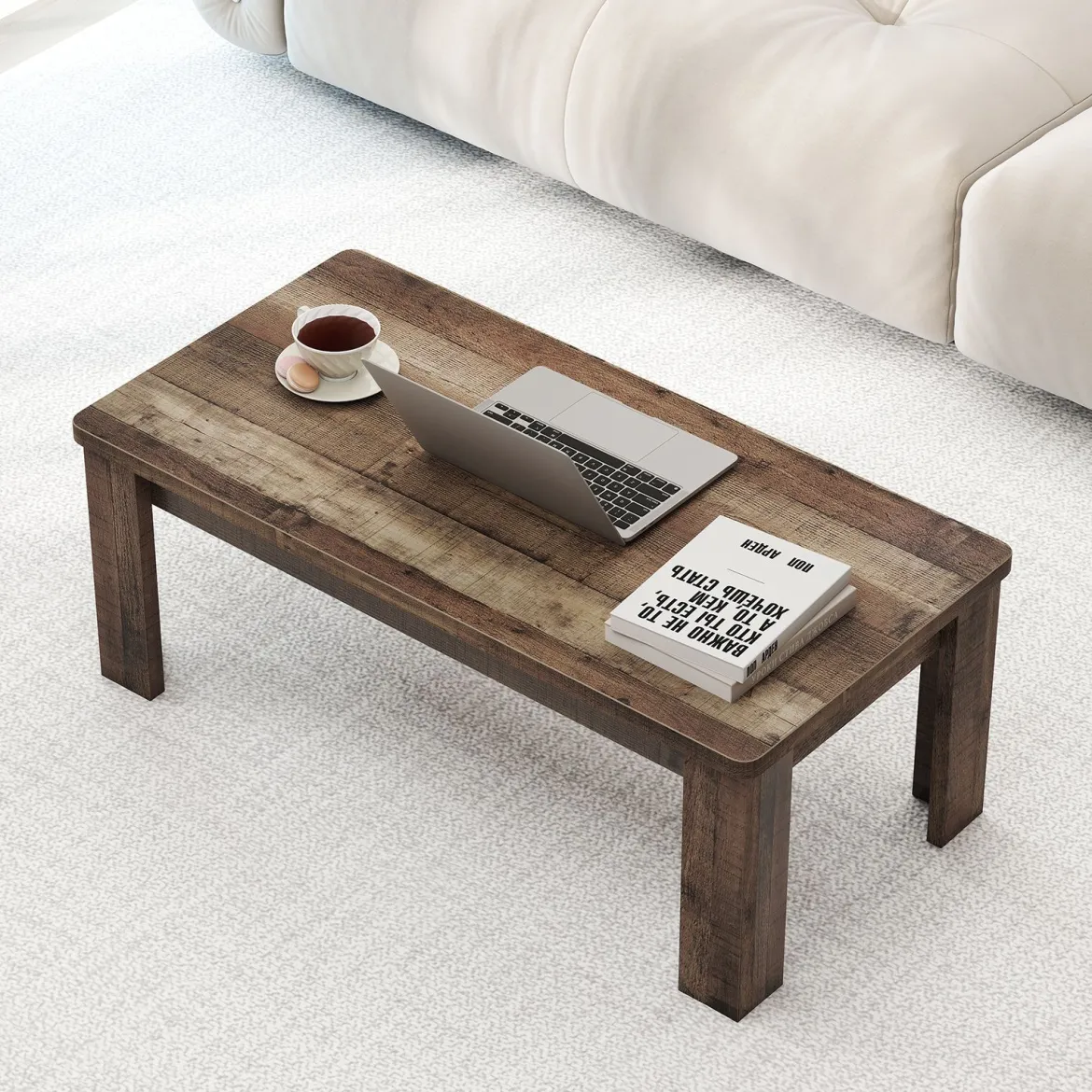 Couchtisch 120 x 60 cm Rechteckiger Wohnzimmertisch Sofatisch mit Stützbeinen bis 110 kg Belastbar Braun
