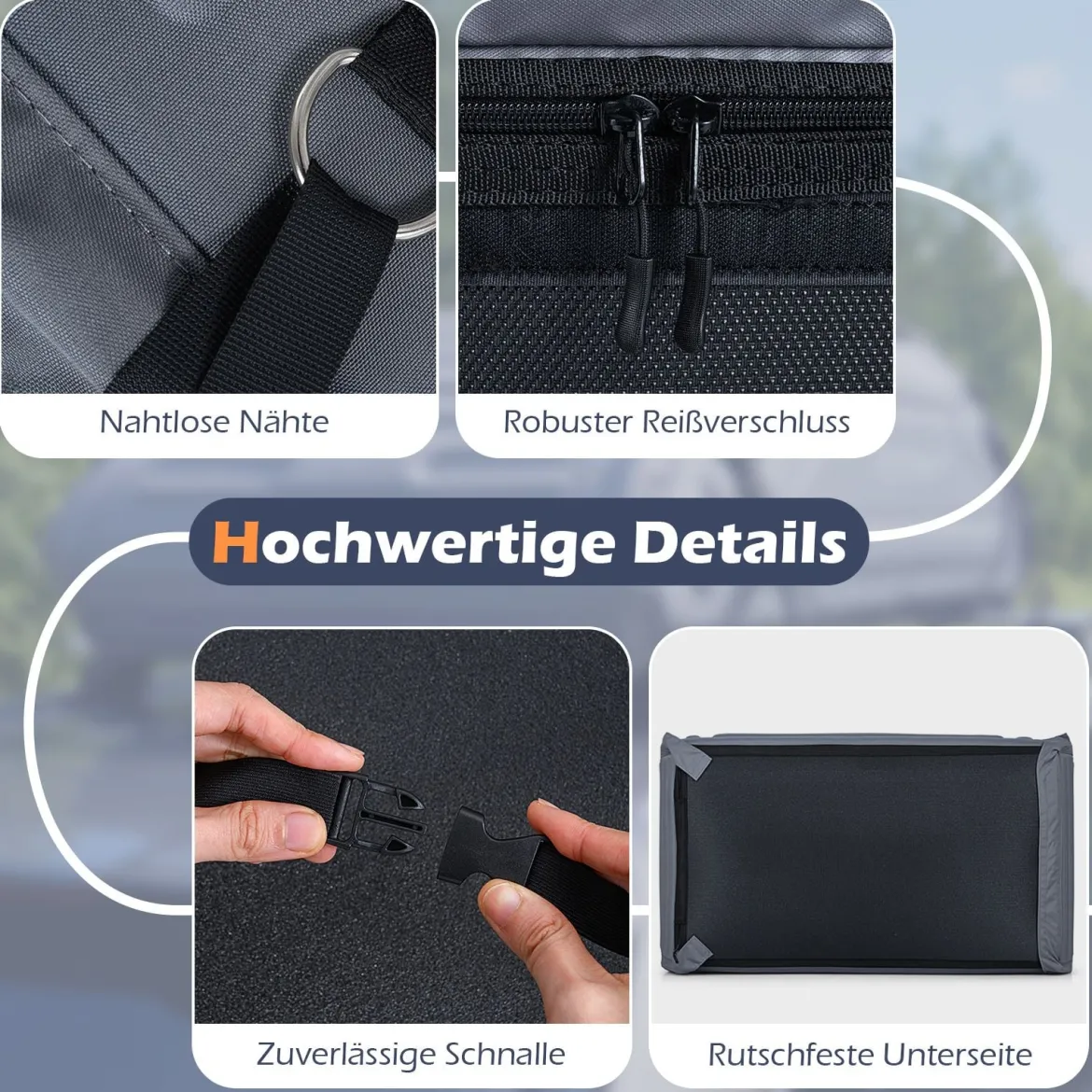 Dach-Box mit 400 Liter Kapazität Wetterbeständiger Dachkoffer mit Soft-Shell Verkleidung Grau