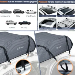 Dach-Box mit 400 Liter Kapazität Wetterbeständiger Dachkoffer mit Soft-Shell Verkleidung Grau