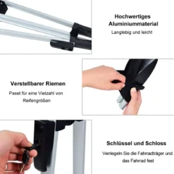 Dachfahrradträger für 1 Fahrrad mit Diebstahlsicherung Rostschutz-Aluminiumlegierung Universalhalterung