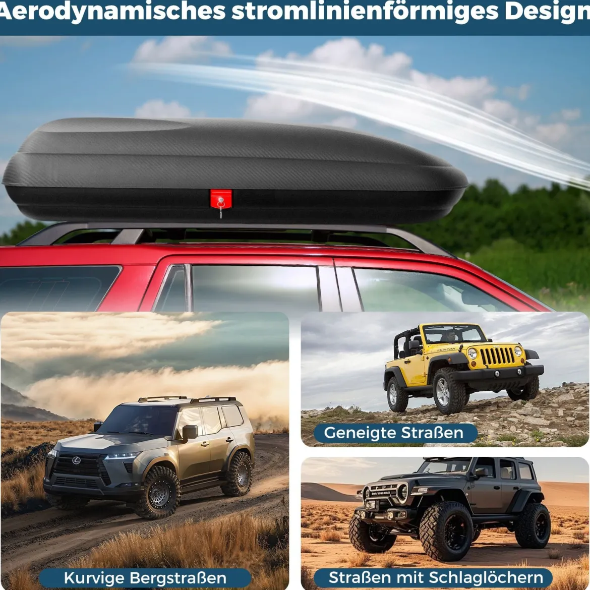 Dachgepäckträger Hartschalen-Autohalterung Aufbewahrungskoffer mit Sicherheitsschlüsseln Schwarz