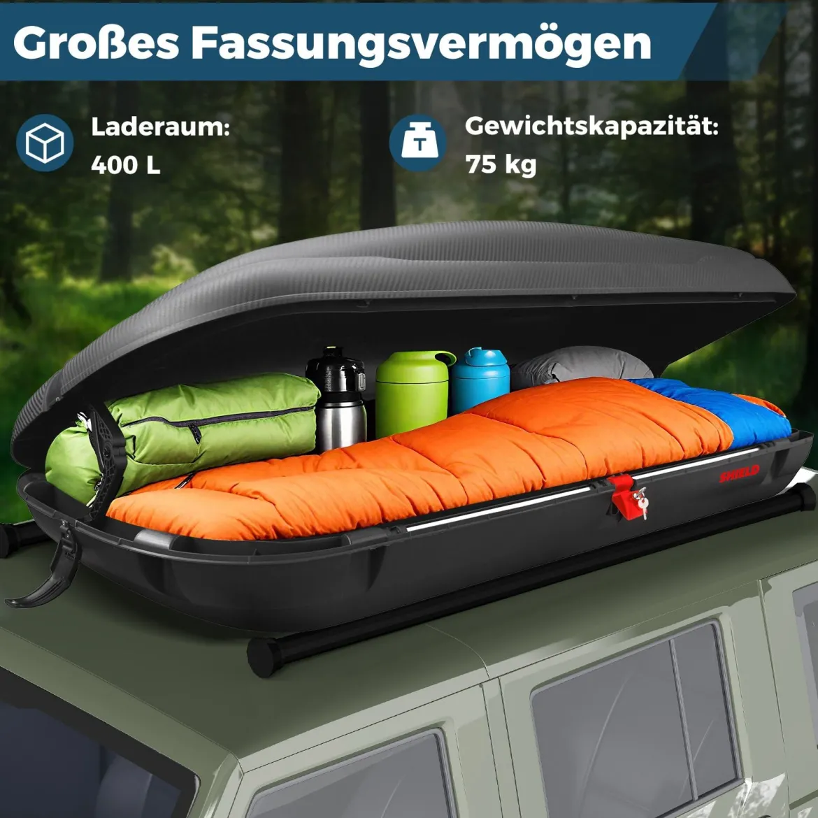Dachgepäckträger Hartschalen-Autohalterung Aufbewahrungskoffer mit Sicherheitsschlüsseln Schwarz