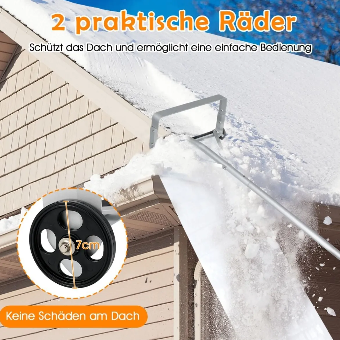 Dachschneeräumer mit Rädern Alu Dach Schneeschaufel Schneeschieber Dachräumer