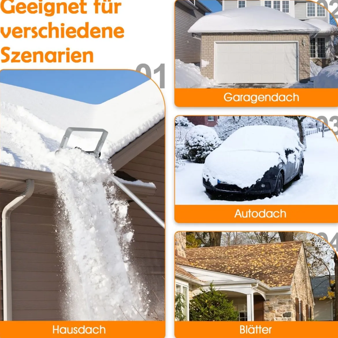 Dachschneeräumer mit Rädern Alu Dach Schneeschaufel Schneeschieber Dachräumer