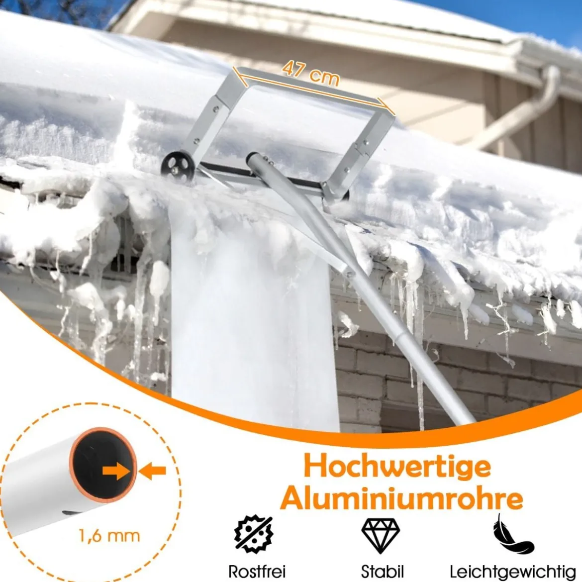 Dachschneeräumer mit Rädern Alu Dach Schneeschaufel Schneeschieber Dachräumer