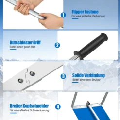 Dach-Schneeschaufel Schneeräumungswerkzeug aus Aluminium mit 3 Verlängerungsstangen Silber+ Blau