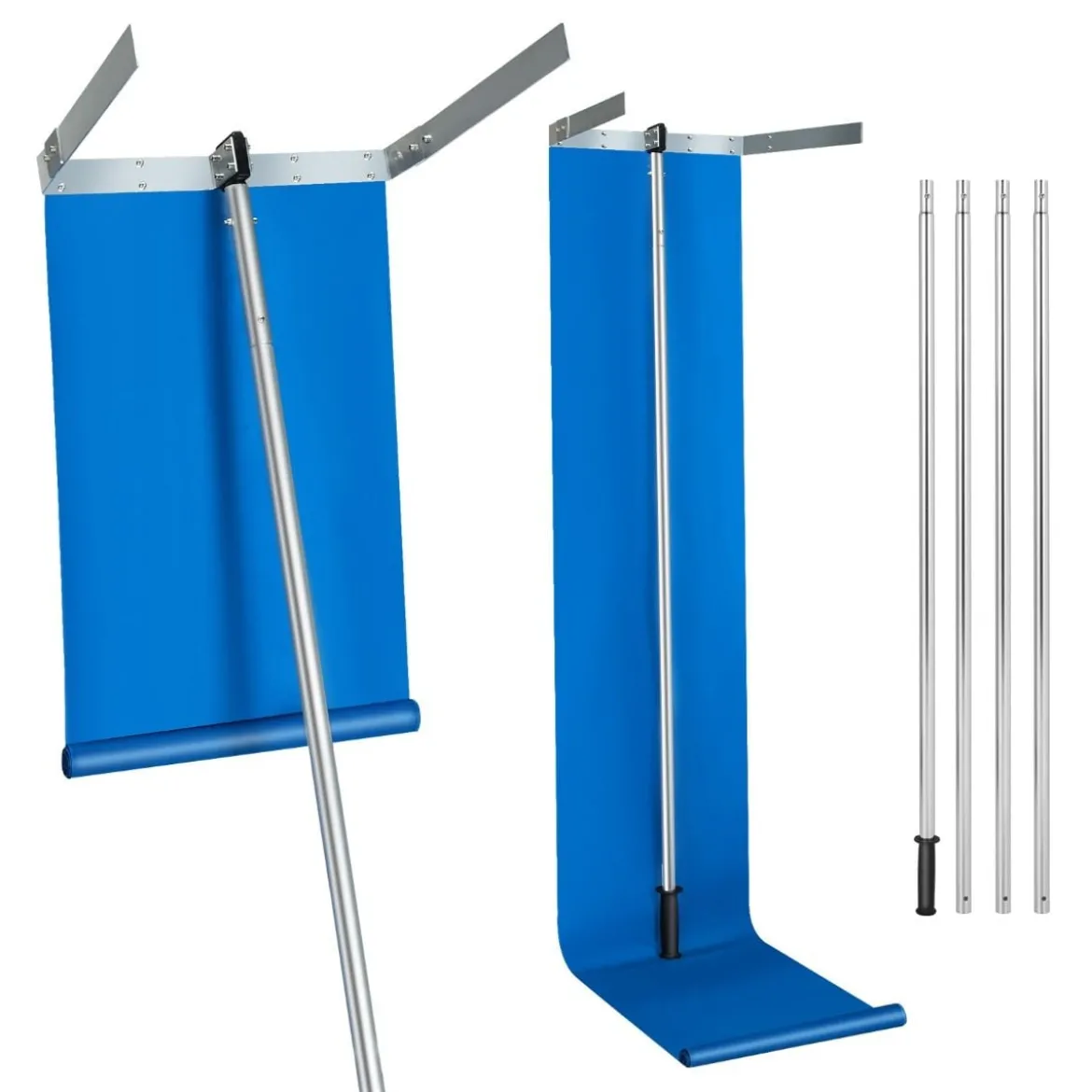 Dach-Schneeschaufel Schneeräumungswerkzeug aus Aluminium mit 3 Verlängerungsstangen Silber+ Blau