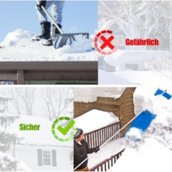 Dach-Schneeschaufel Schneeräumungswerkzeug aus Aluminium mit 3 Verlängerungsstangen Silber+ Blau