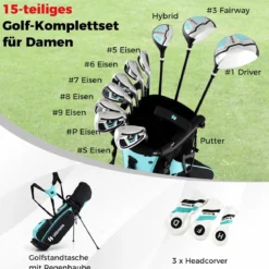 Damen Komplett Golfschläger Set 15 Teilges Golf Set Rechtshänder mitGolftasche & Regenhaube Grün