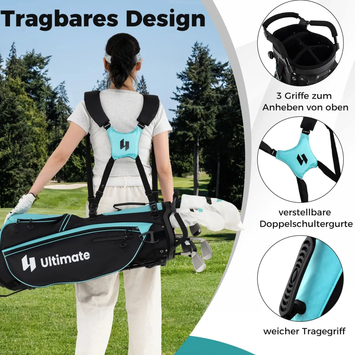 Damen Komplett Golfschläger Set 15 Teilges Golf Set Rechtshänder mitGolftasche & Regenhaube Grün