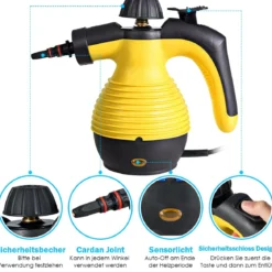 Dampfreiniger Handgerät 9-teiliges Zubehör-Set und sicheres Design Dampfreinigen Gelb