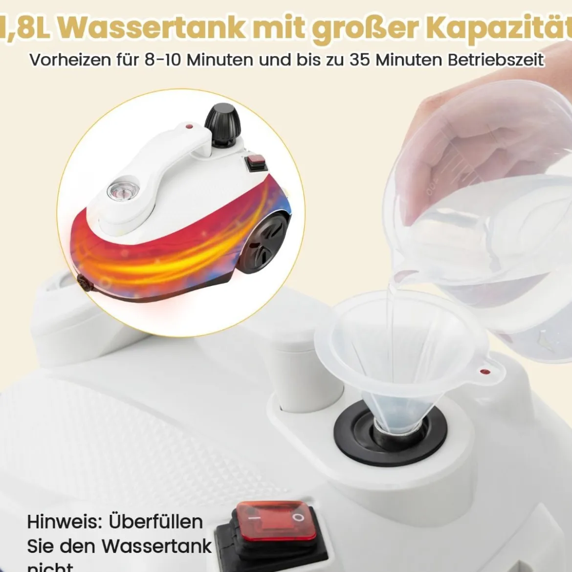 Dampfreiniger 2000W Dampfdruck: 5 bar Tank: 1,8L Temperatur: bis zu 160℃ Gelb/Weiß