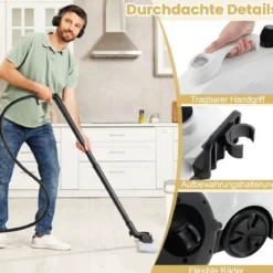 Dampfreiniger 2000W Dampfdruck: 5 bar Tank: 1,8L Temperatur: bis zu 160℃ Gelb/Weiß