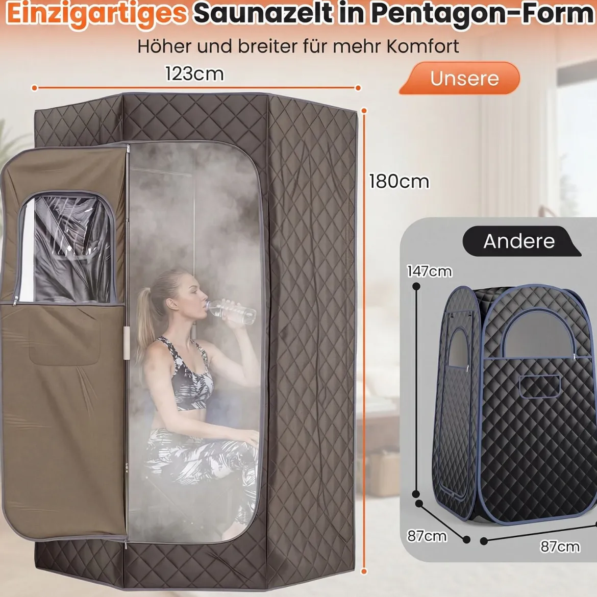 Dampfsauna Tragbar Heimsauna mit 9 Temperaturstufen Saunazelt mit Fernbedienung & Timer Grau