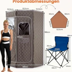 Dampfsauna Tragbar Heimsauna mit 9 Temperaturstufen Saunazelt mit Fernbedienung & Timer Grau