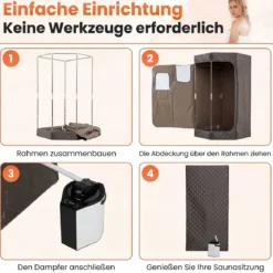 Dampfsauna Tragbar Heimsauna mit 9 Temperaturstufen Saunazelt mit Fernbedienung & Timer Grau