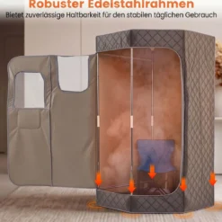 Dampfsauna Tragbar Heimsauna mit 9 Temperaturstufen Saunazelt mit Fernbedienung & Timer Grau