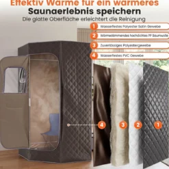 Dampfsauna Tragbar Heimsauna mit 9 Temperaturstufen Saunazelt mit Fernbedienung & Timer Grau