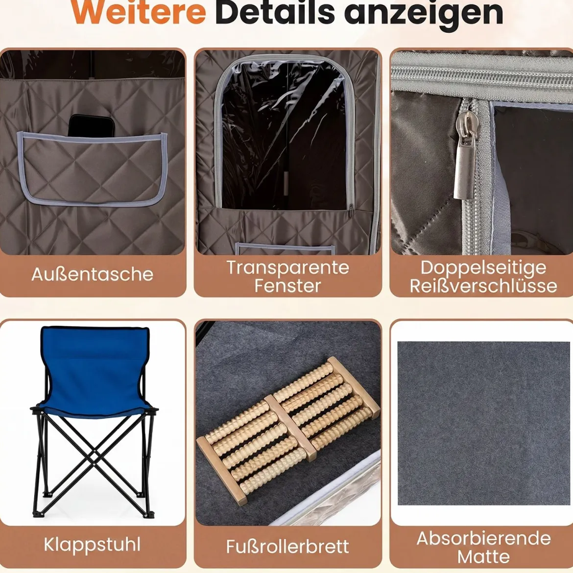 Dampfsauna Tragbar Heimsauna mit 9 Temperaturstufen Saunazelt mit Fernbedienung & Timer Grau