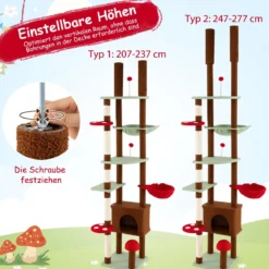 Deckenhoch Pilz Kratzbaum mit Hängekorb & Sisal-Kratzpfosten & Ball Kletterbaum Katzenbaum