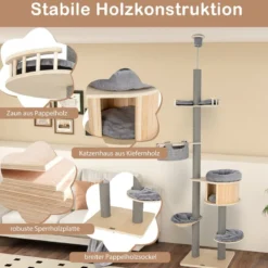 Deckenhoher Kratzbaum mit Katzenhöhle & Hängematte & 255–280 cm Verstellbarer Höhe Katzenturm