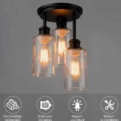 Deckenleuchte 3 flamming Glas Deckenlampe modern Lampe Vintage mit halboffenen Glasschirmen für Küche Esszimmer
