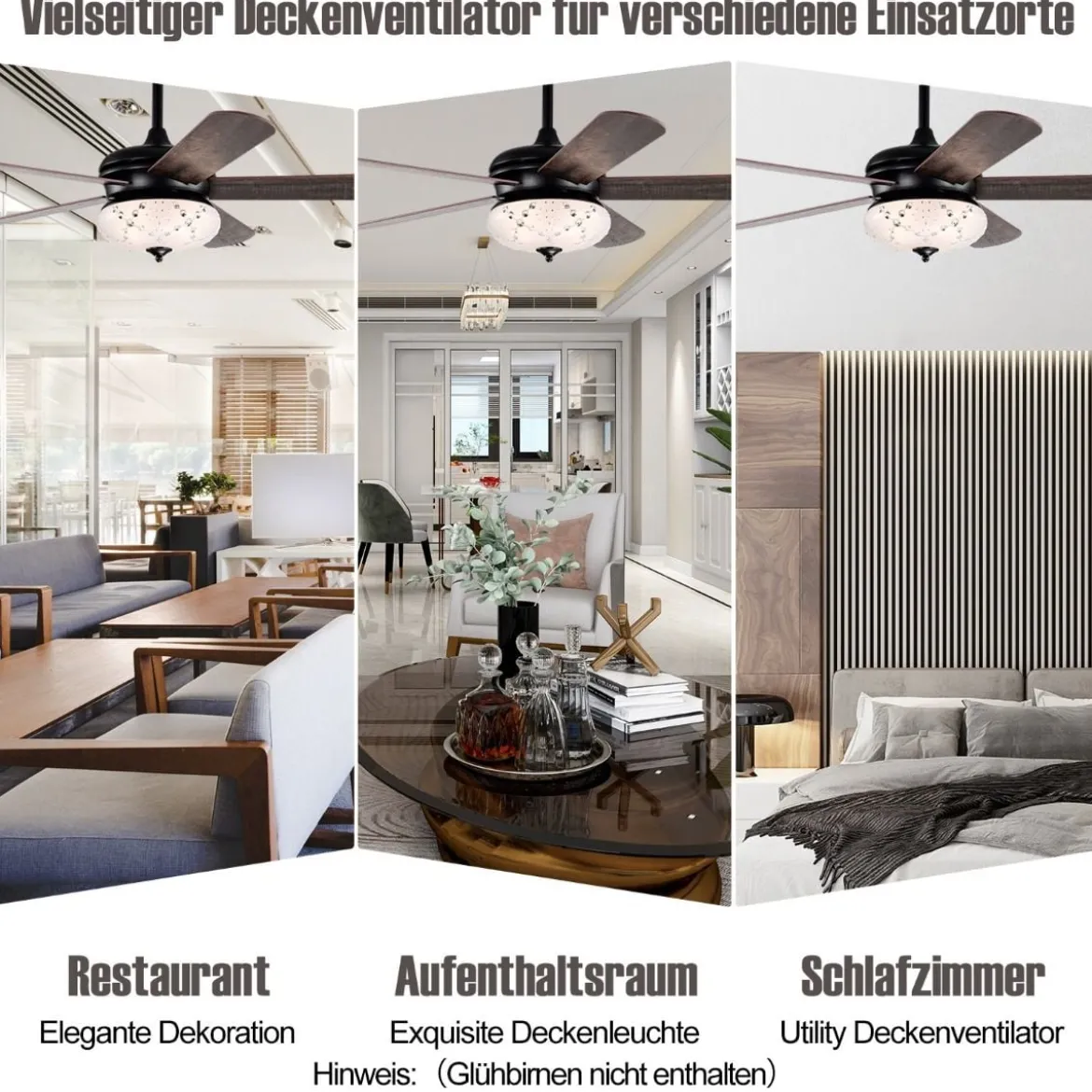 Deckenventilator mit Fernbedienung 132 cm Durchmesser Deckenlüfter mit 2 Stäben Schwarz