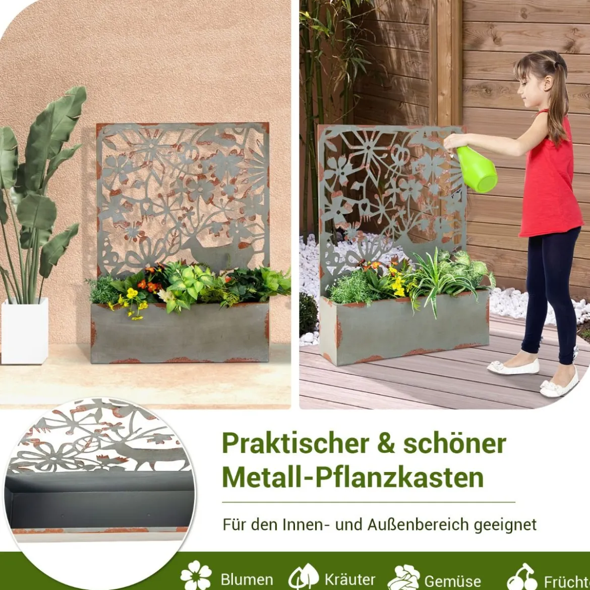 Dekorative erhöhte Gartenbeet-Set mit 2 Stück Metallhochbeete 60 x 17 x 80 cm Rost