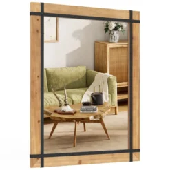 Dekorativer hängender Wandspiegel Spiegel zur Wandmontage Bauernhausstil 77 x 99,5 cm Natur
